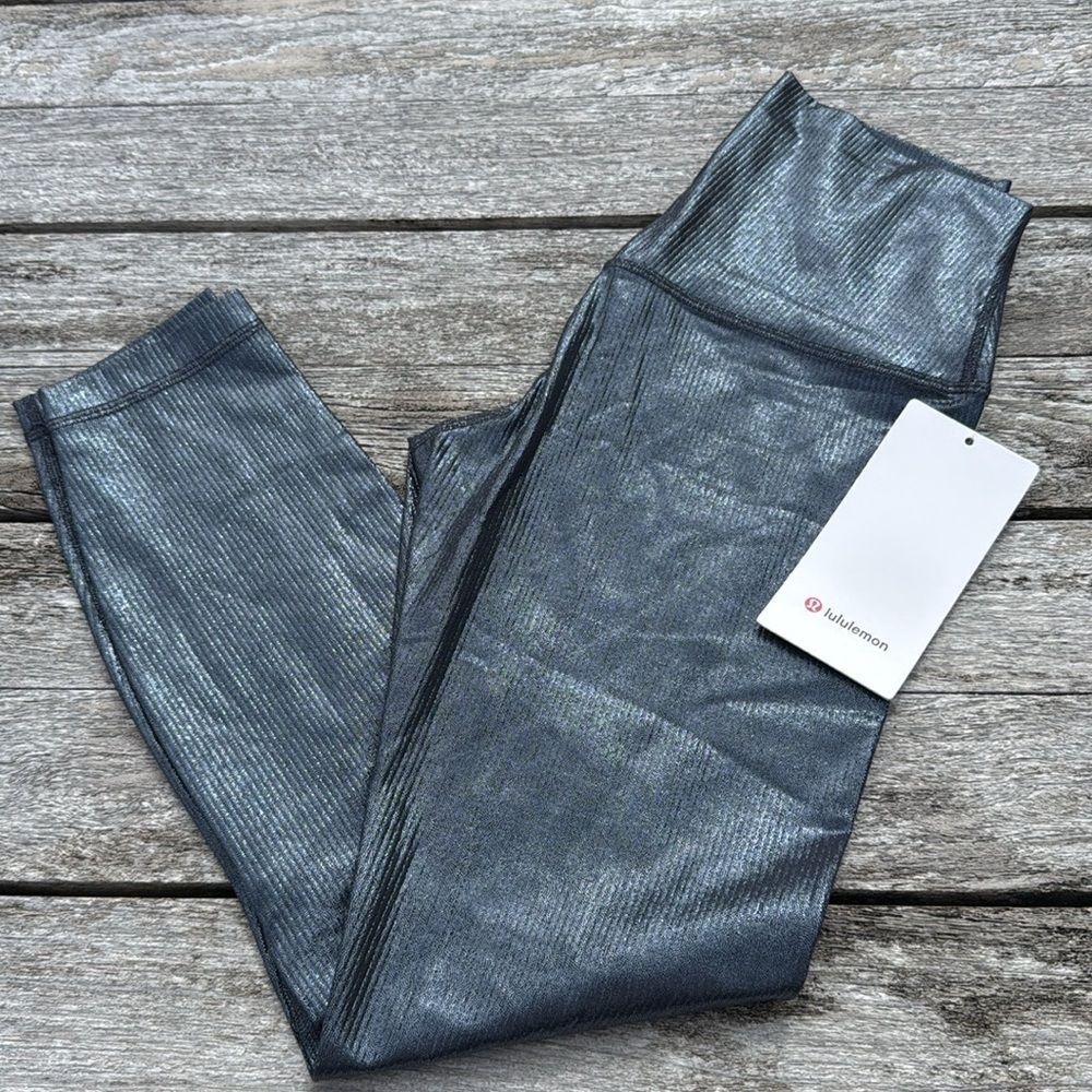 Lululemon‎ Align High-Rise Ribbed 25" Shine Foil Black Night Women's Size 6 NWT